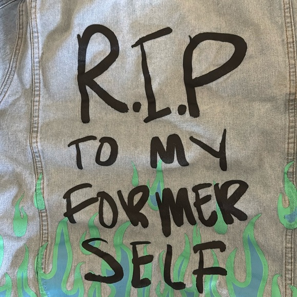 Rue 21 Jacket Denim Hooded Graffiti What Is Normal RIP To My Former Self XXL - Picture 14 of 16